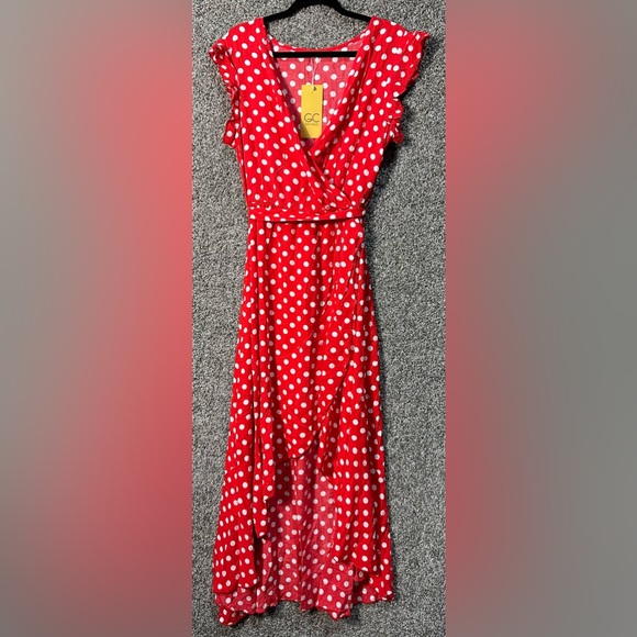 NWT Cross V-Neck Flowy Polka Dot Maxi Dress Size Large - Picture 3 of 6